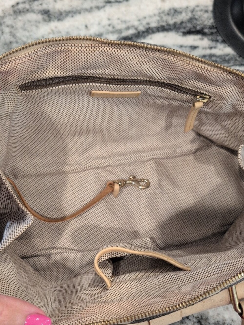Dooney & Bourke Monogram Satchel in Brown and Cream - Picture 8 of 11